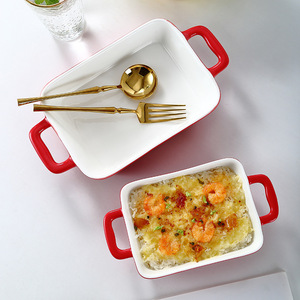 Bandeja para hornear de cerámica, plato rectangular para gratinar, apto para horno microondas, vajilla con doble asa para uso doméstico - Product Image 2