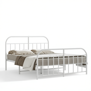 Struttura letto matrimoniale in acciaio verniciato a polvere bianca, letto rettangolare in metallo, mobili da camera da letto, design minimalista - Product Image 1