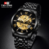 Montre mécanique automatique squelette de luxe TEVISE pour homme, en acier inoxydable, étanche, sportive et personnalisée