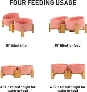 ผู้ผลิตขายส่ง ชามอาหารสัตว์เลี้ยงแบบเซรามิกหลายสีพร้อมกรอบไม้ - Product Image 5