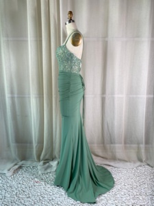 Elegante <span class=keywords><strong>Abito</strong></span> a Sirena Verde Salvia <span class=keywords><strong>con</strong></span> Corpetto in Pizzo Paillettato e <span class=keywords><strong>Schiena</strong></span> <span class=keywords><strong>Incrociata</strong></span>, Vestito Lungo Formale per Ballo di Fine Anno, Matrimonio - Product Image 4