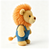 Peluche Lion Moelleux en Gros avec Salopette en Jean Bleue, Adorable Lion de Dessin Animé en Peluche, Joli Cadeau Doux, Jouet en Peluche Lion