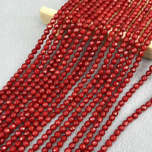 DIY Faceted Round Red Dyed Sea Bamboo <strong>Coral</strong> Beads 3mm Approx 134PCs/Strand 1929263 - Product Image 1