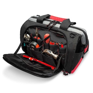 Durable Oxford <b>Tool</b> <b>Bag</b> With Zipper Closure Black Red Simple Style Portable Storage For Work Use - Product Image 2