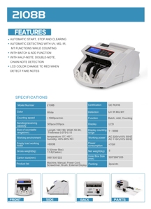 Compteur de billets numérique 2108 avec écran LCD à changement de couleur et détection de faux billets, vente en gros, expédition rapide, stock prêt à être expédié - Product Image 6