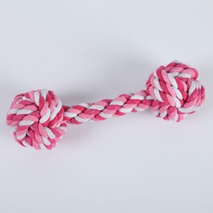 ของเล่นเชือกฝ้ายรูปดัมเบลสำหรับสัตว์เลี้ยง ขนาด 20 ซม. สีชมพูขาว ของเล่นเคี้ยวสำหรับสุนัข ทนทาน ช่วยลดอาการปวดฟัน - Product Image 1