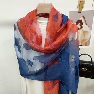 फैशन महिला लड़कियों हल्के फीता खोखले कट फूल कढ़ाई शॉल महिलाओं के सिर लपेटें 50 रंग ग्रेडिएंट रेशम ऑर्गेंजा स्कार्फ - Product Image 6