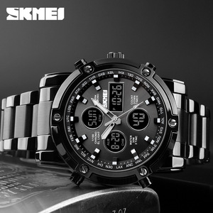 Montre numérique à mouvement quartz Skmei 1389 pour homme, bracelet en acier inoxydable, double fuseau horaire, chronomètre, LED, étanche, décontractée, montre de bureau - Product Image 5