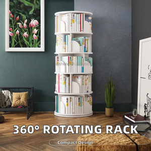 Scaffale rotante in legno a 360 gradi di rotazione salvaspazio per libri illustrati per lo stoccaggio degli studenti a casa - Product Image 2