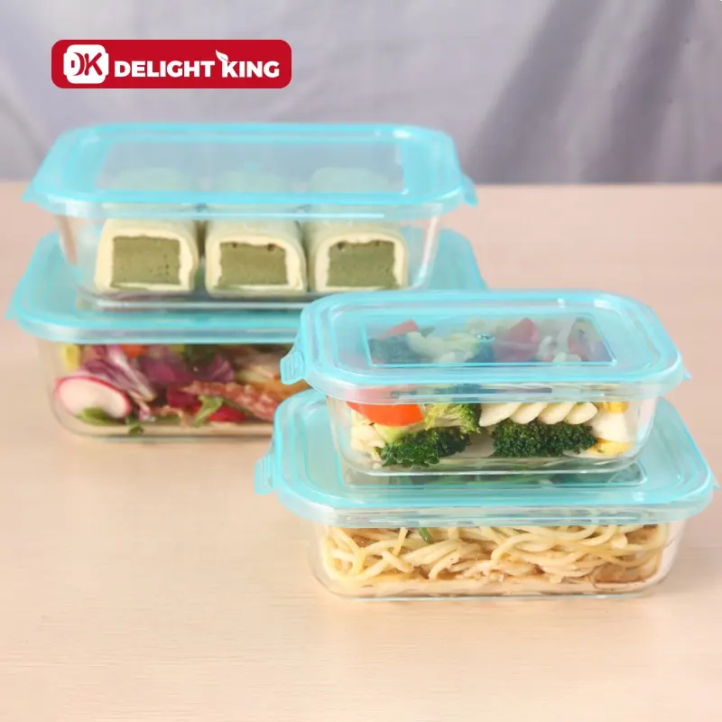 Alta borosilicato rotondo di vetro contenitore per alimenti set con coperchio di plastica BPA libero eco-friendly di conservazione degli alimenti contenitori per imballaggio