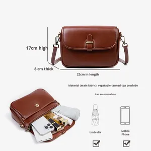 Sac à bandoulière vintage rétro classique en cuir véritable tanné végétal, petit sac carré pour femme, léger - Product Image 3