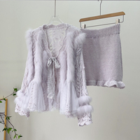 Nouveau Manteau en Laine Tricoté pour Femme, Style Cardigan et Jupe, avec Bordure en Véritable Fourrure de Renard, Coupe Slim, Doux, pour Hiver, Printemps et Automne, Vente en Gros Personnalisée