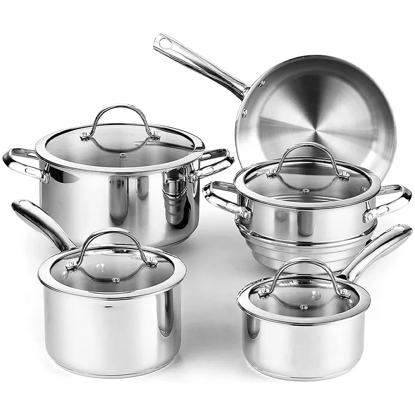 Set Panci Masak Induksi, Set Casserole Ensemble Baja Tahan Karat, Panci dan Wajan Logam Kustom Kualitas Tinggi