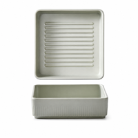 Assiette rectangulaire moderne en mélamine avec pied surélevé, gris mat, incassable, qualité alimentaire, pour buffet et fête