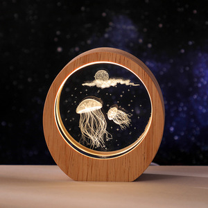 Lampe de nuit en bois avec cadre en cristal géométrique 3D, base éclairée, décorations de bureau créatives, cadeaux souvenirs, vente en gros d'usine - Product Image 4