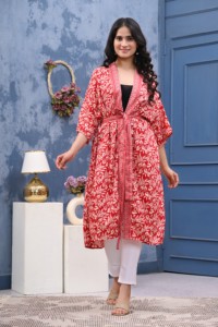 Womens Breathable Printed <b>Silk</b> Kimono Floral Long Open Front Batwing Sleeves Tie Waist Elegant Casual A-Line Resort Wear - Product Image 4