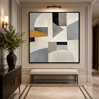 Peinture à l'huile abstraite géométrique vintage, gris moutarde, art mural sur toile architecturale pour la décoration intérieure d'hôtel, de bureau ou de villa