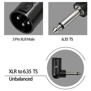 Adaptador de Áudio de 90 Grados, Conector XLR Macho de 3 Pines <span class=keywords><strong>a</strong></span> TS de 1/4" / 6.35 mm, Adaptador de Audio No Balanceado <span class=keywords><strong>para</strong></span> Micrófono y Mezcladora - Product Image 3