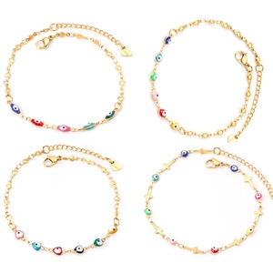 Chaîne de cheville pour femme en acier inoxydable plaqué or 18 carats avec yeux colorés, cadeau d'été pour femme - Product Image 2