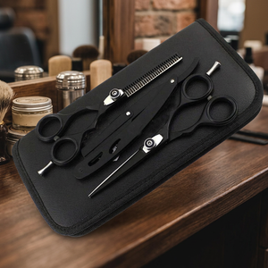 Kit Profesional de Peluquería, Tijeras de Entresacar para Barbería, Cuchilla de Acero Inoxidable con Tecnología de Vacío, Duraderas, Reutilizables, Negras, del Fabricante - Product Image 3