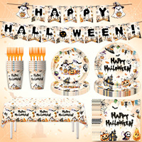 Nouvel ensemble de vaisselle et décorations de table en papier sur le thème d'Halloween, avec motifs fantômes et petits démons mignons, pour fêtes transfrontalières, provenant de Chine