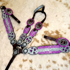 Nuevo y popular conjunto de accesorios de cuero para silla de montar western 2026 de alta calidad, personalizable, con diamantes de imitación rosas, brida y pechera - Product Image 1