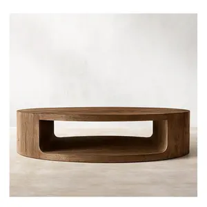 Modern living room solid oak wooden luxury black coffee table for home oslo open round white small coffee table with storage