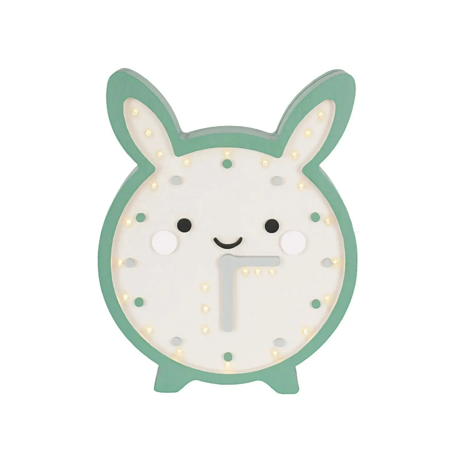 High quality supply custom SMILE WOW Snow rabbit clock lamp vagrant wooden baby night light