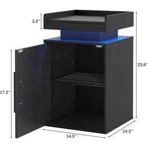 Mesita de Noche Estrecha de Madera MDF Negra Contemporánea con Puerta <span class=keywords><strong>y</strong></span> Luces de Control para Apartamento, Hogar, Dormitorio - Product Image 4
