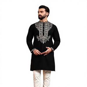 Costume traditionnel indien pour homme en soie extensible de qualité supérieure, brodé, tunique droite blanche, pour mariage d'hiver, Diwali - Product Image 1