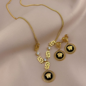 MC451ขายส่งทอง18K สแตนเลสวินเทจแรงบันดาลใจสร้อยคอต่างหูต่างหู <span class=keywords><strong>headshot</strong></span> ออกแบบชุดเครื่องประดับสำหรับผู้หญิง - Product Image 2