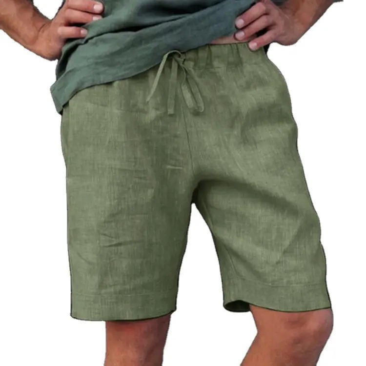 Hot Sale Mens Cotton Linen Short Pants Clothing Summer Casual Drawstring Sports Shorts Cotton Linen Shorts for Men