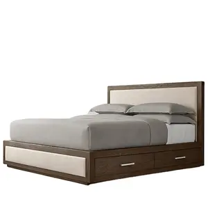 ベッドルームホテルキングクイーンサイズベッドモダンデザインヨーロピアンスタイル木製収納引き出しベッド