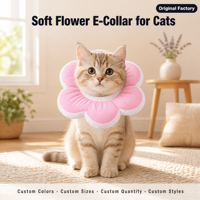 Kalung Elizabethan Anti Air untuk Kucing dan Anjing, Motif Bunga Lucu, Lembut, untuk Natal, Halloween, dan Pasca Operasi