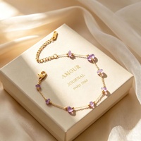 Ensemble de bijoux en acier titane avec améthyste et perles dorées, collier chaîne bambou, design minimaliste de niche Woying