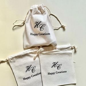 Factory Wholesale Eco Friendly Organic Muslin Cotton <b>Pouch</b> Custom Printed Logo Cotton <b>Pouch</b> Small Beige <b>Drawstring</b> Dust Bag - Product Image 3