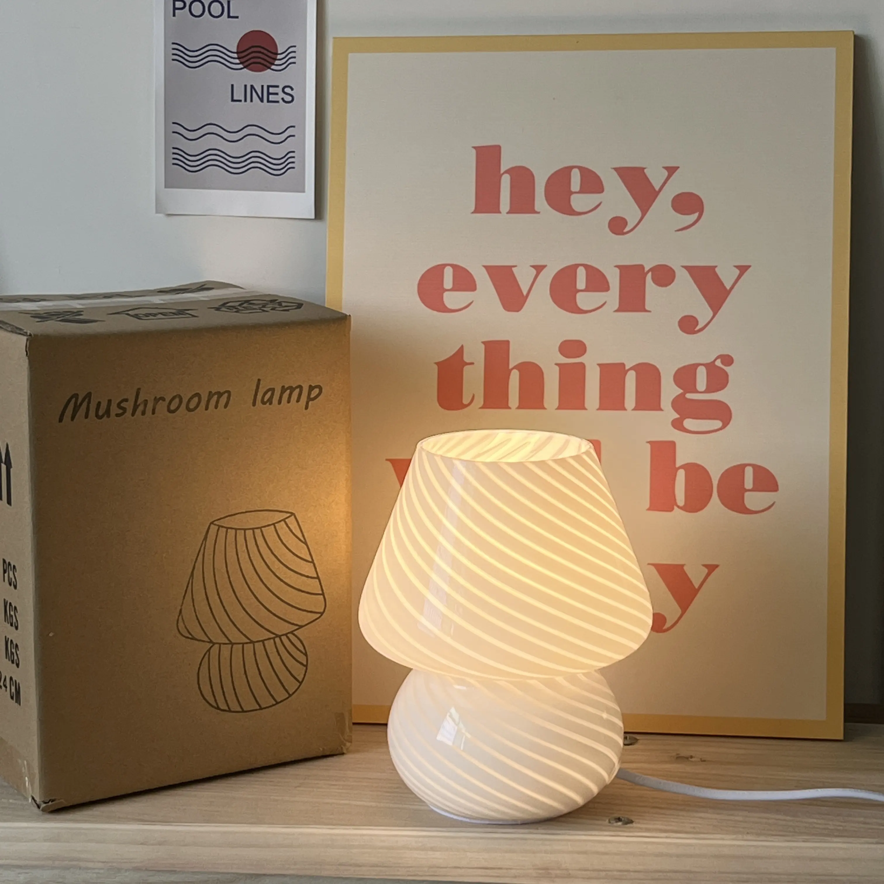 Ретро стеклянная большая настольная лампа для спальни прикроватная винтажная лампа для дома в полоску настольная лампа в виде грибов
