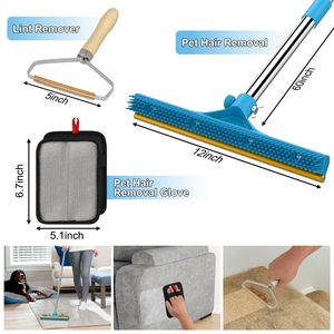 3 in 1 Carpet Rake for Pet Hair Removal, Reusable Pet Hair Remover <strong>Broom</strong>, 60'' Adjustable Long Handle Dog and <strong>Cat</strong> Hair Remover - Product Image 6