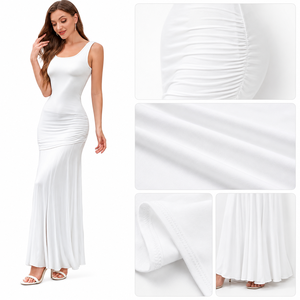 Robe de mariée sirène blanche personnalisée pour <span class=keywords><strong>femme</strong></span>, sans manches, froncée, longue, moulante, pour fiançailles, demoiselle d'honneur, soirée, coupe sirène, vente en gros - Product Image 4