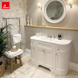 Meuble-lavabo de salle de bain incurvé en contreplaqué de luxe Allandgroup à double vasque pour chambres ou projets hôteliers, avec éclairage et vasque en dalle - Product Image 4