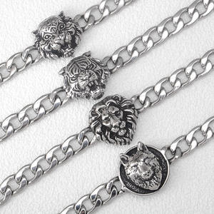 Pulsera de Cadena Cubana para Hombre, de Acero Inoxidable Plateado, con Cabeza de Animal (Tigre, León, Lobo), Estilo Hip Hop Punk - Product Image 3