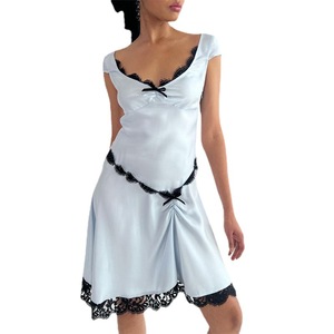 Women's Lace Trim Sleep Dress Sleeveless Short <b>Skirt</b> Smooth Splicing Design - Product Image 5