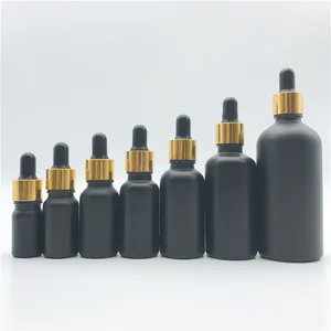 Matt Black Gold Dropper Luxury Skincare Cosmetic Ready to Ship Pre-shave Oil Bottle Glass 5ml 10ml 15ml 20ml 30ml 50ml 100ml