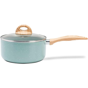 Vente flash - Ensemble de casseroles et poêles en céramique moderne avec revêtement en marbre et poignées en bois doux au toucher - Ensemble de 9 pièces en aluminium - Product Image 3