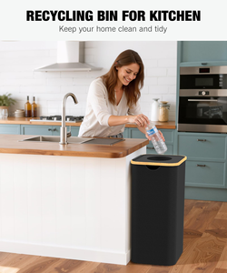 100L Large Recycling <b>Bin</b> Recycling <b>Bin</b> Bottle Collection Bamboo Deposit Bottle Container Storage Basket with Carry Bag - Product Image 2