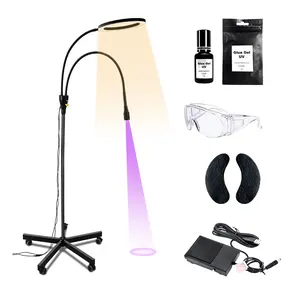 Lâmpada LED UV para calços, kit de lâmpadas UV para calços, lâmpada de piso com pedal duplo 2 em 1 para cicatrização de cílios, extensão de cílios, luz UV para unhas