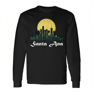 Camiseta de manga larga Santa Ana Skyline con diseño de luna y brillo nocturno de la ciudad - Product Image 2