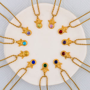 ナチュラルレインボー18KPVDメッキロープチェーンステンレススチールキュービックジルコンエンジェルペンダント12ヶ月誕生石ネックレス - Product Image 5