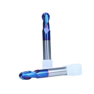 Fresa de extremo esférico ZY/OEM HRC65 de 18 mm, 65 grados, de doble filo, con nano revestimiento azul, 2 cuchillas, 45° espiral, de acero de tungsteno, R0.25 - Product Image 1
