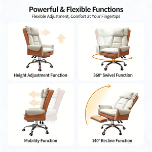 Silla de <span class=keywords><strong>Oficina</strong></span> Ergonómica Ejecutiva de Lujo Moderna, de Cuero Sintético, con Marco de Acero Inoxidable, Giratoria, Reclinable, con Reposacabezas y <span class=keywords><strong>Reposapiés</strong></span> <span class=keywords><strong>para</strong></span> Jefes - Product Image 6